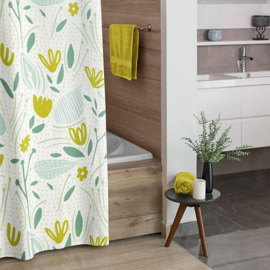 Mustard and green Floral Shower Curtain 71" × 74" 3299153550