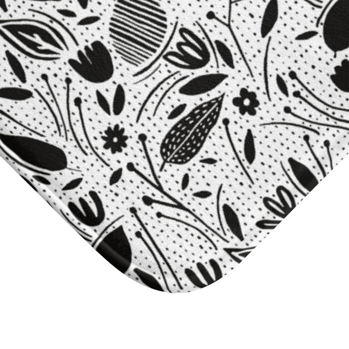 Natural Black and White Floral Bath mat