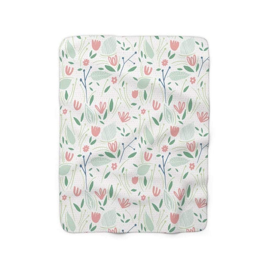 Natural Green and Pink floral Sherpa Fleece Blanket 50" × 60" 3546229744