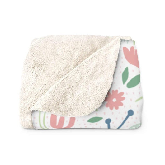 Natural Green and Pink floral Sherpa Fleece Blanket 50" × 60" 3546229744