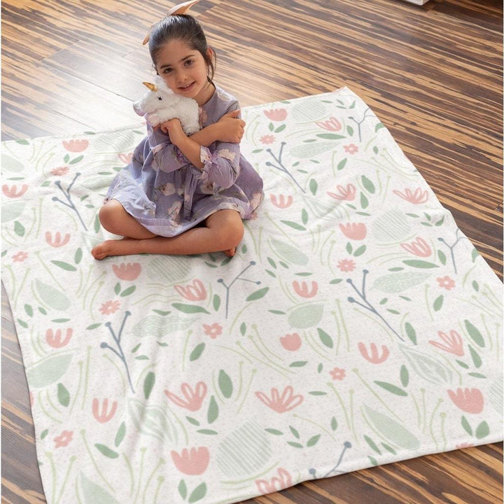 Natural Green and Pink floral Sherpa Fleece Blanket 50" × 60" 3546229744