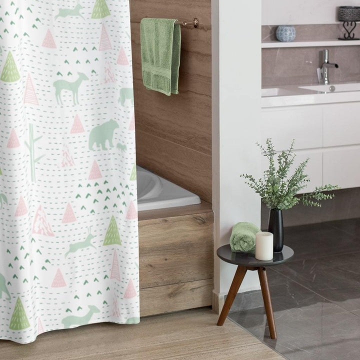 Natural Pink & Green Pastel Shower Curtain 71" × 74" 2151106715