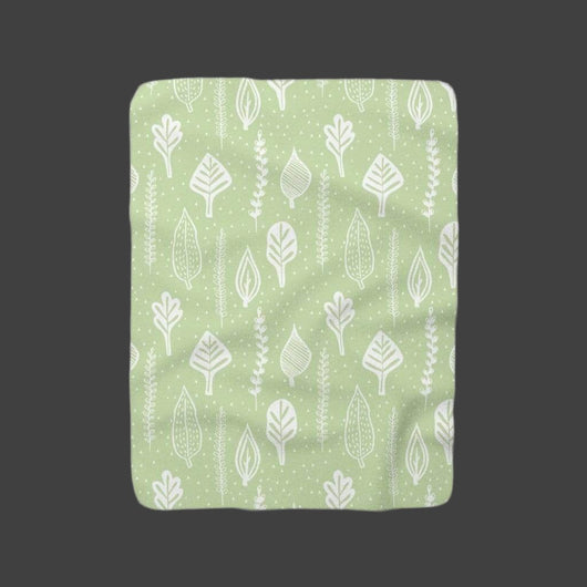 Natural Green Leaves Sherpa Fleece Blanket full view of design