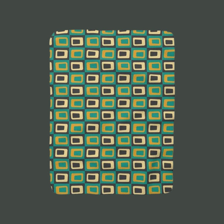 Fllece Throw blanket with stylish gold and teal pattern