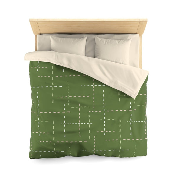 Tranquil Green Lines Duvet Cover Queen / Cream 2153848787